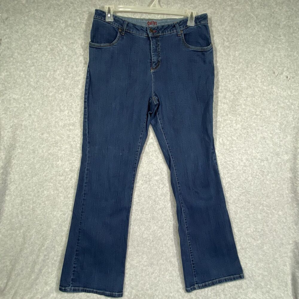 Smiths Womens Jeans Size 14 Blue Dark Wash Dungarees Stretch Denim